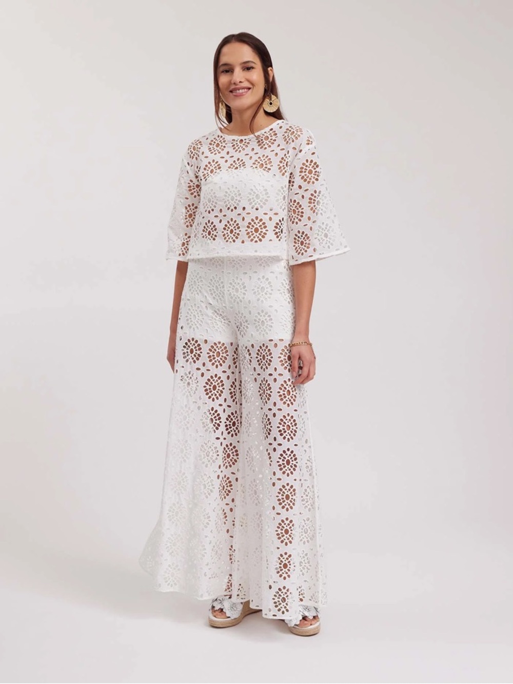 Anne Fontaine White Eyelet Midi Skirt